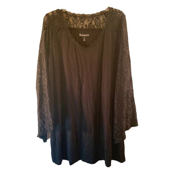 Roaman's Tops - ROAMAN’S Women’s Black Top with Lace Sleeves / Size: 14-16